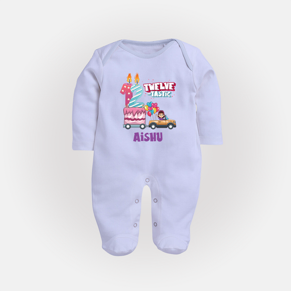 Celebrate 1 Year with Custom Full Sleeve Bodysuit/ Sleep Suit/ Jumpsuit | Personalized Newborn Outfit | Soft Cotton Comfort - BABY BLUE - New Born (Chest 7.5")