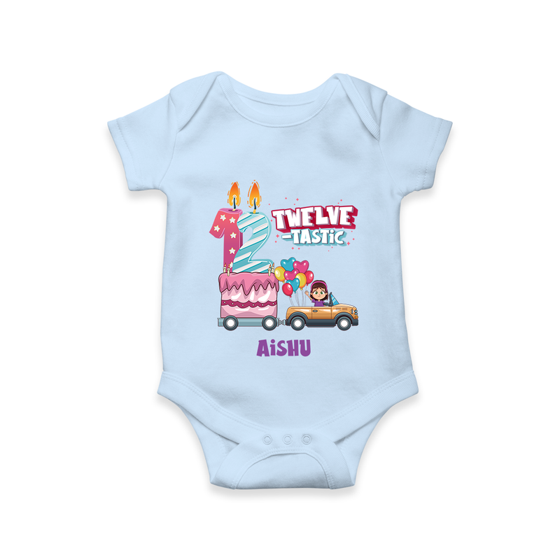 Celebrate Your Tiny AngelÕs 12th Month With "TWELVE-TASTIC" - Special Romper For Babies With Name - BABY BLUE - 0 - 3 Months Old (Chest 16")