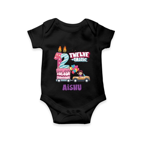Celebrate 1 Year with Custom Romper | Personalized Newborn Outfit | Soft Cotton Comfort - BLACK - New Born (Chest 14")