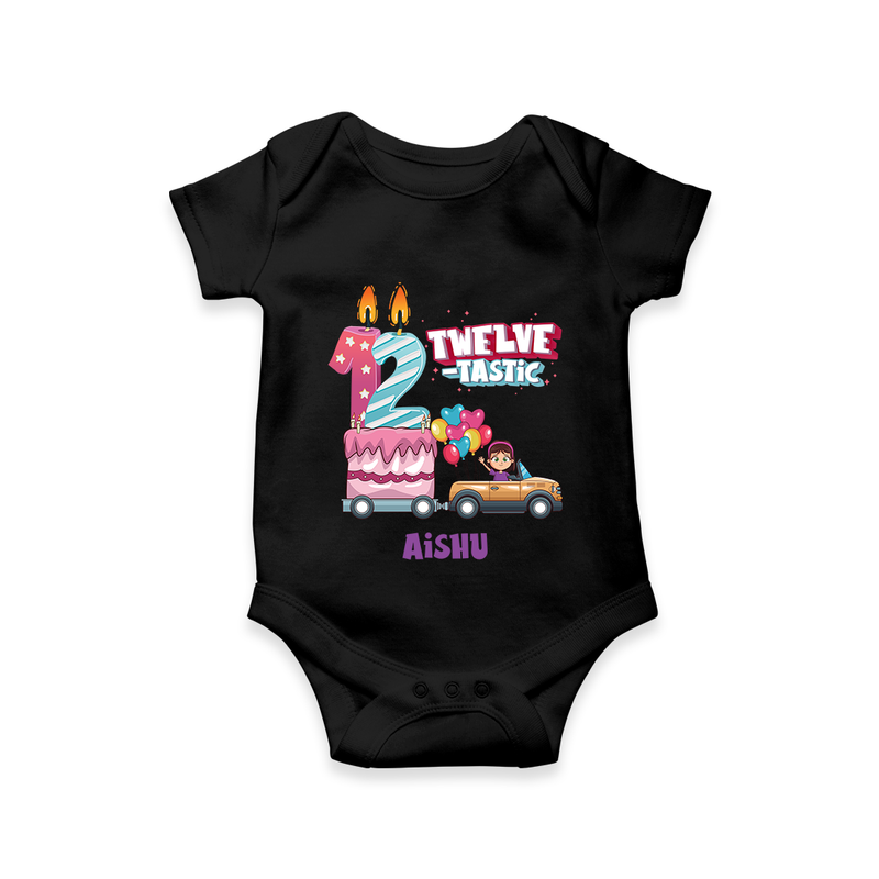 Celebrate Your Tiny AngelÕs 12th Month With "TWELVE-TASTIC" - Special Romper For Babies With Name - BLACK - 0 - 3 Months Old (Chest 16")