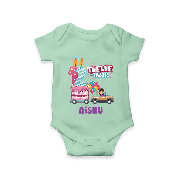 Celebrate 1 Year with Custom Romper | Personalized Newborn Outfit | Soft Cotton Comfort - MINT GREEN - New Born (Chest 14")