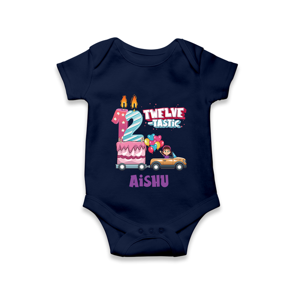Celebrate 1 Year with Custom Romper | Personalized Newborn Outfit | Soft Cotton Comfort - NAVY BLUE - New Born (Chest 14")