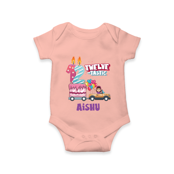Celebrate 1 Year with Custom Romper | Personalized Newborn Outfit | Soft Cotton Comfort - PEACH - New Born (Chest 14")