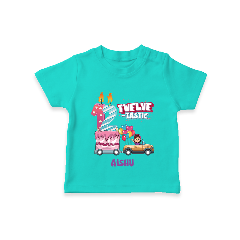 Celebrate Your Kids 12th Year Birthday With "TWELVE-TASTIC" - Personalized Birthday T-Shirts with Customized Name For Girls - TEAL - 0-5 Months Old (Chest 17")