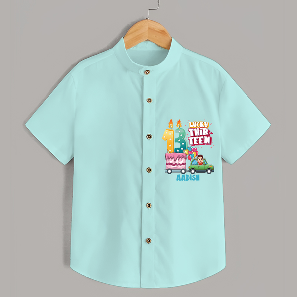 Lucky Thirteen 13th Birthday – Custom Name Shirt for Boys - ARCTIC BLUE - 0 - 6 Months Old (Chest 21")