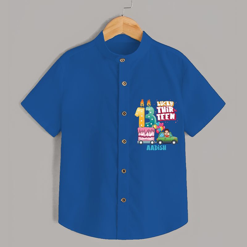 Lucky Thirteen 13th Birthday – Custom Name Shirt for Boys - COBALT BLUE - 0 - 6 Months Old (Chest 21")