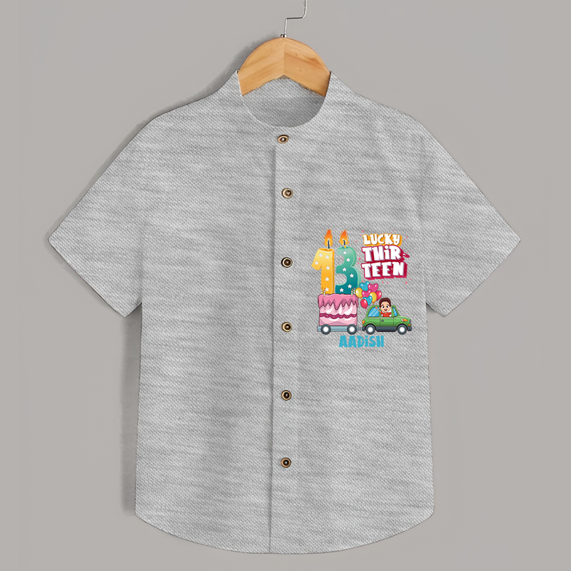 Lucky Thirteen 13th Birthday – Custom Name Shirt for Boys - GREY MELANGE - 0 - 6 Months Old (Chest 21")