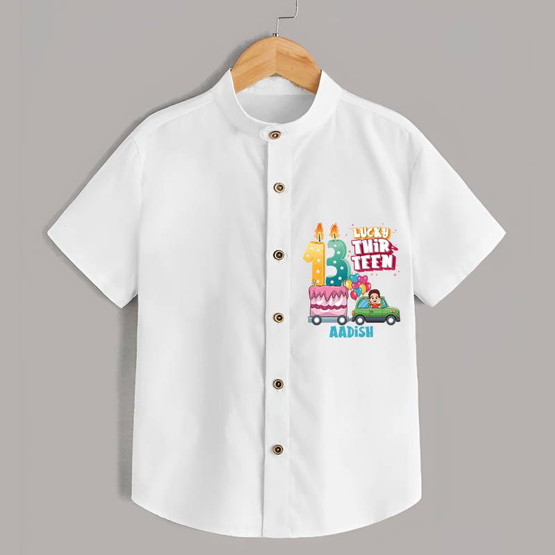 Lucky Thirteen 13th Birthday – Custom Name Shirt for Boys - WHITE - 0 - 6 Months Old (Chest 21")
