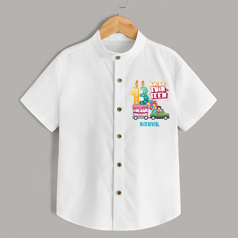 Celebrate Your Kids 13th Year Birthday With "LUCKY THIR-TEEN" - Personalized Birthday Shirts with Customized Name - WHITE - 0 - 6 Months Old (Chest 23")