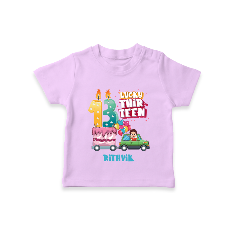 Celebrate Your Kids 13th Year Birthday With "LUCKY THIR-TEEN" - Personalized Birthday T-Shirts with Customized Name For Boys - LILAC - 0-5 Months Old (Chest 17")