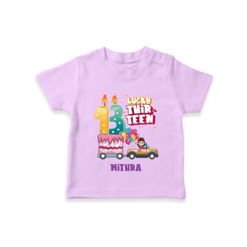 Celebrate Your Kids 13th Year Birthday With "LUCKY THIR-TEEN" - Personalized Birthday T-Shirts with Customized Name For Girls - LILAC - 0-5 Months Old (Chest 17")