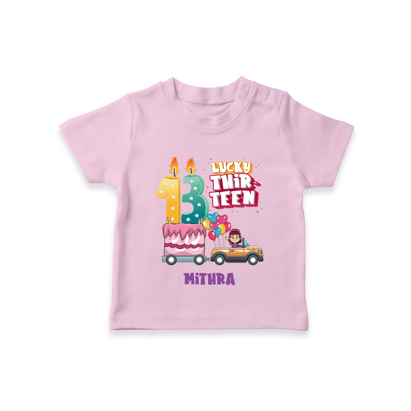 Celebrate Your Kids 13th Year Birthday With "LUCKY THIR-TEEN" - Personalized Birthday T-Shirts with Customized Name For Girls - PINK - 0-5 Months Old (Chest 17")