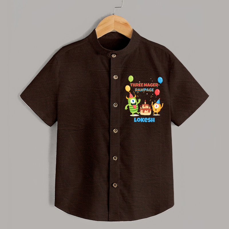 3rd Birthday Shirt for Kids | Personalized Name Print - CHOCOLATE BROWN - 0 - 6 Months Old (Chest 23")