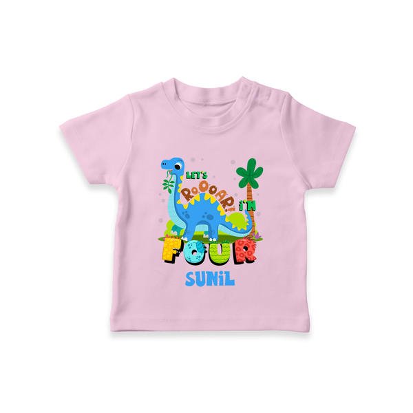 4th Birthday T Shirt for Kids | Custom Name Print - BABY PINK - 0-5 Months Old (Chest 17")