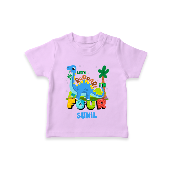 4th Birthday T Shirt for Kids | Custom Name Print - LILAC - 0-5 Months Old (Chest 17")