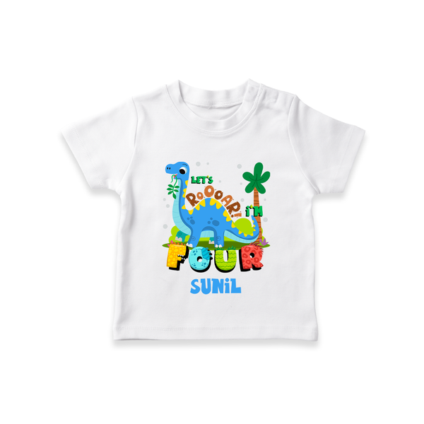 4th Birthday T Shirt for Kids | Custom Name Print - WHITE - 0-5 Months Old (Chest 17")
