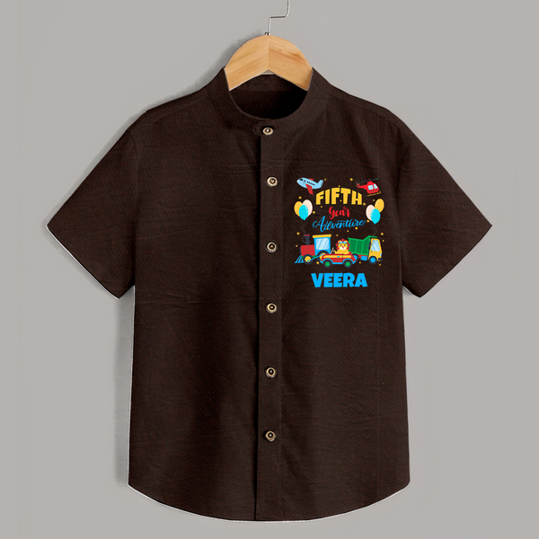 5th Birthday Shirt for Kids | Personalized Cotton Shirt - CHOCOLATE BROWN - 0 - 6 Months Old (Chest 23")