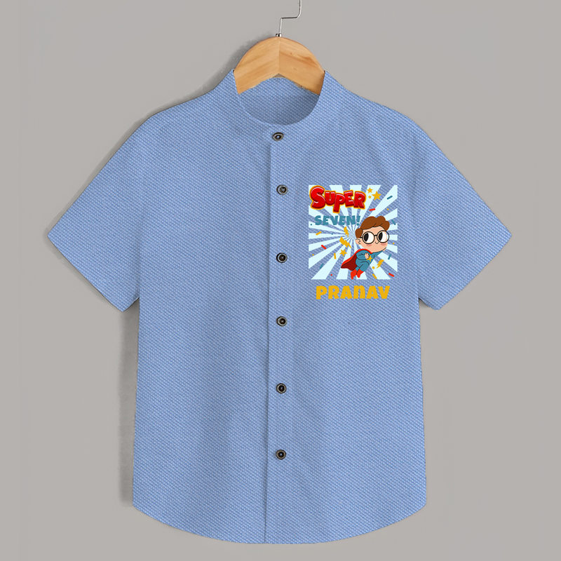 Custom Name Shirt for 7 Year Old | Trendy Cotton Tee - SKY BLUE - 0 - 6 Months Old (Chest 23")