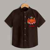 Stylish Name Shirt for 8 Year Old | Cool Kids Cotton Shirt - CHOCOLATE BROWN - 0 - 6 Months Old (Chest 23")