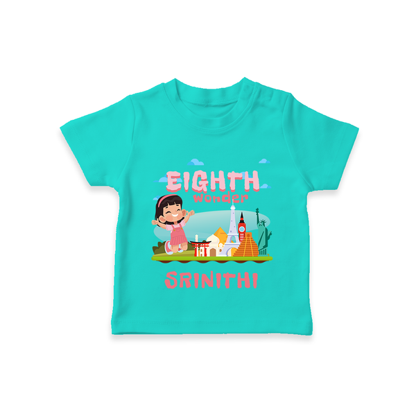 8th Birthday T Shirt for Kids | Custom Name Print - TEAL - 0-5 Months Old (Chest 17")
