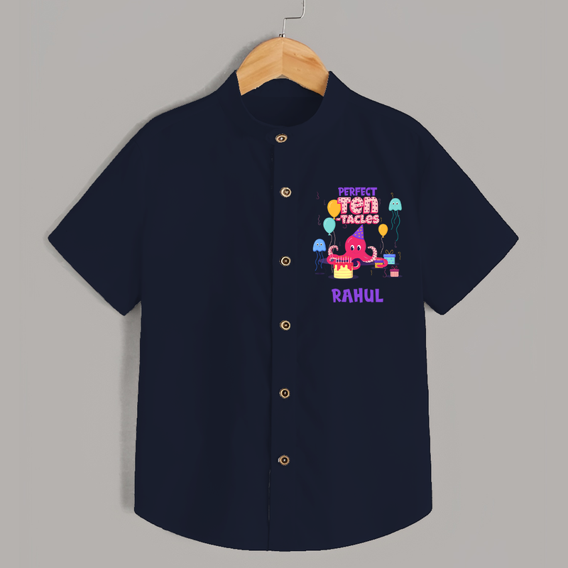 Personalized Name Shirt for 10 Year Old | Stylish Cotton Tee - NAVY BLUE - 0 - 6 Months Old (Chest 23")