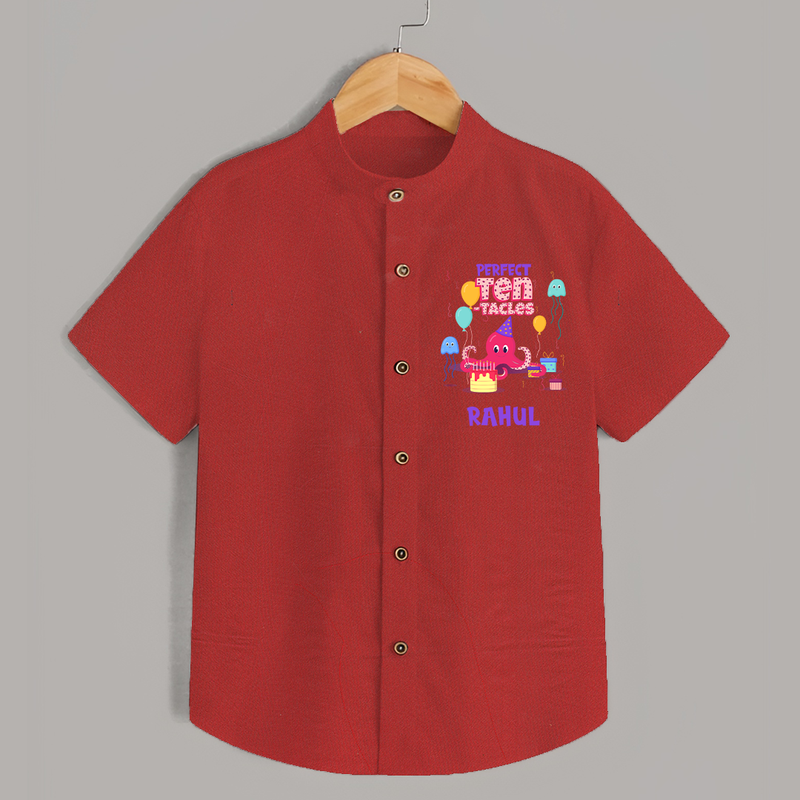 Personalized Name Shirt for 10 Year Old | Stylish Cotton Tee - RED - 0 - 6 Months Old (Chest 23")