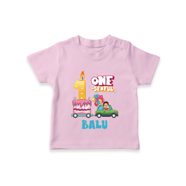 1st Birthday T Shirt for Baby | Custom Name Print - BABY PINK - 0-5 Months Old (Chest 17")