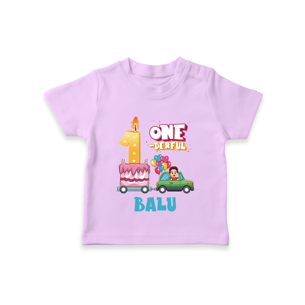 1st Birthday T Shirt for Baby | Custom Name Print - LILAC - 0-5 Months Old (Chest 17")