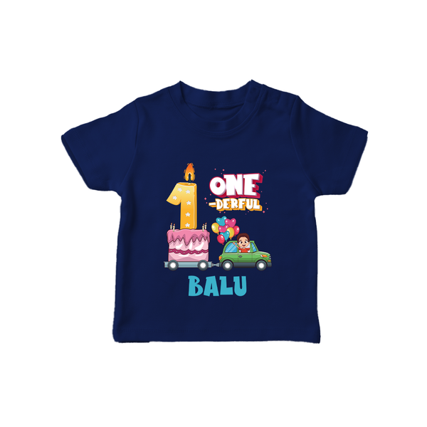 1st Birthday T Shirt for Baby | Custom Name Print - NAVY BLUE - 0-5 Months Old (Chest 17")