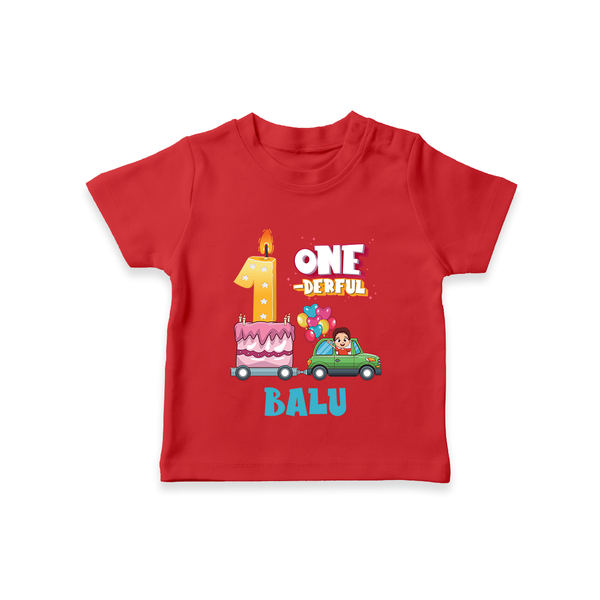 1st Birthday T Shirt for Baby | Custom Name Print - RED - 0-5 Months Old (Chest 17")