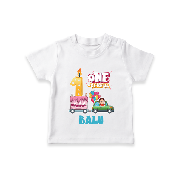 1st Birthday T Shirt for Baby | Custom Name Print - WHITE - 0-5 Months Old (Chest 17")