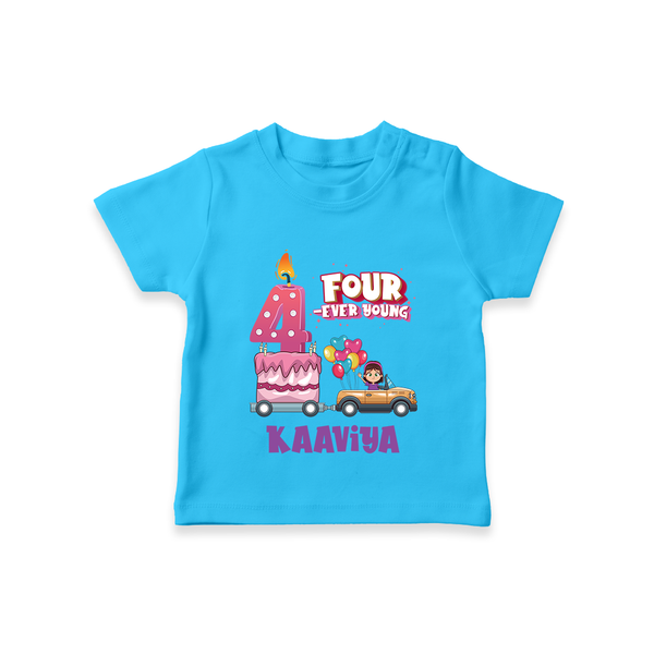4th Birthday T Shirt for Baby | Custom Name Print - SKY BLUE - 0-5 Months Old (Chest 17")