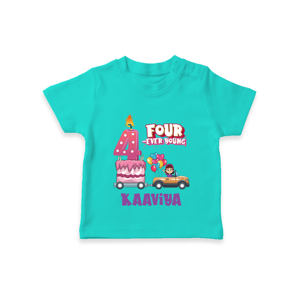 4th Birthday T Shirt for Baby | Custom Name Print - TEAL - 0-5 Months Old (Chest 17")
