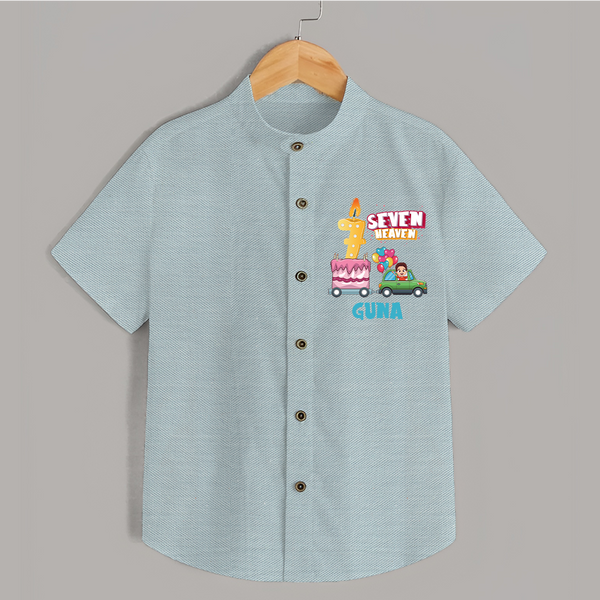 7th Birthday Shirt for Kids | Personalized Name Print - ARCTIC BLUE - 0 - 6 Months Old (Chest 23")