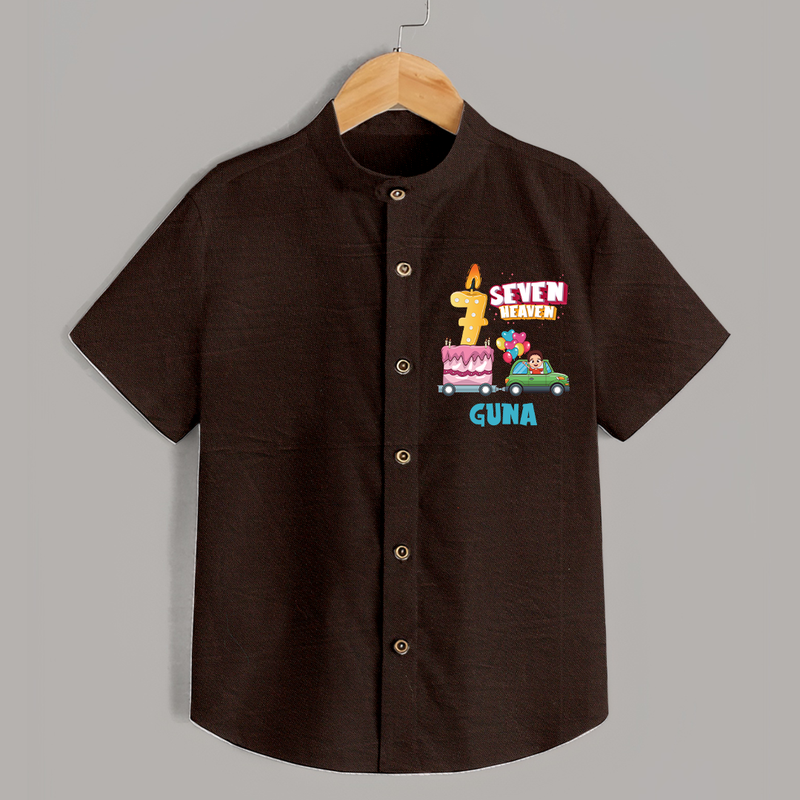 7th Birthday Shirt for Kids | Personalized Name Print - CHOCOLATE BROWN - 0 - 6 Months Old (Chest 23")
