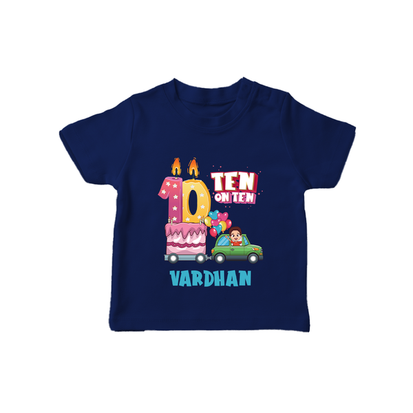 10th Birthday T Shirt for Kids | Custom Name Print - NAVY BLUE - 0-5 Months Old (Chest 17")