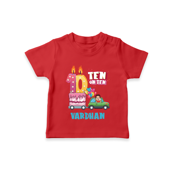 10th Birthday T Shirt for Kids | Custom Name Print - RED - 0-5 Months Old (Chest 17")