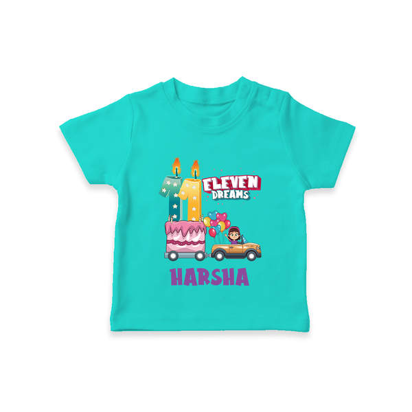 Stylish 11 Year Old T Shirt | Personalized Name Print - TEAL - 0-5 Months Old (Chest 17")