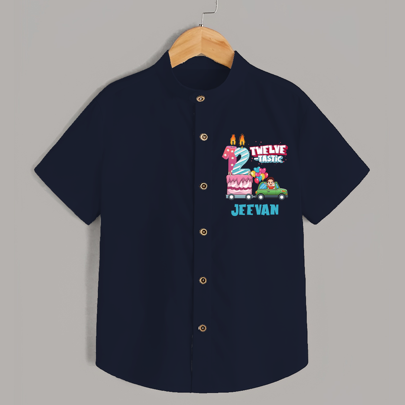 Cool 12th Birthday Shirt for Kids | Name Printed Shirt - NAVY BLUE - 0 - 6 Months Old (Chest 23")