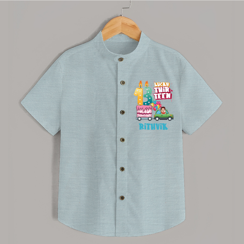 Trendy 13 Year Old Shirt | Personalized Name Shirt - ARCTIC BLUE - 0 - 6 Months Old (Chest 23")