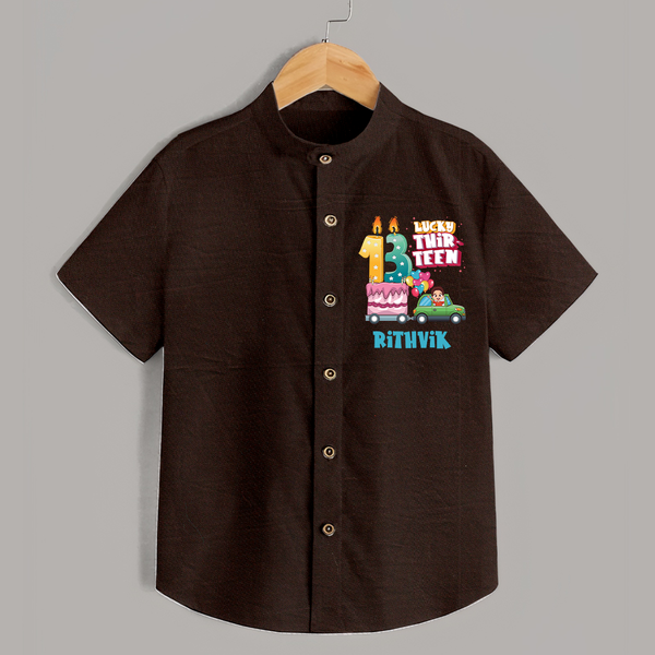 Trendy 13 Year Old Shirt | Personalized Name Shirt - CHOCOLATE BROWN - 0 - 6 Months Old (Chest 23")