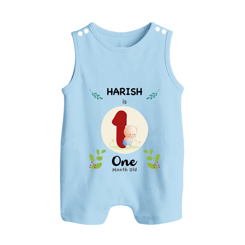 Customized Baby Romper Suit/ Sleeveless Romper | Celebrate 1st Month | Soft & Comfy Fit Romper Suit/ Sleeveless Romper - BABY BLUE - 0 - 5 Months Old (Chest 18")