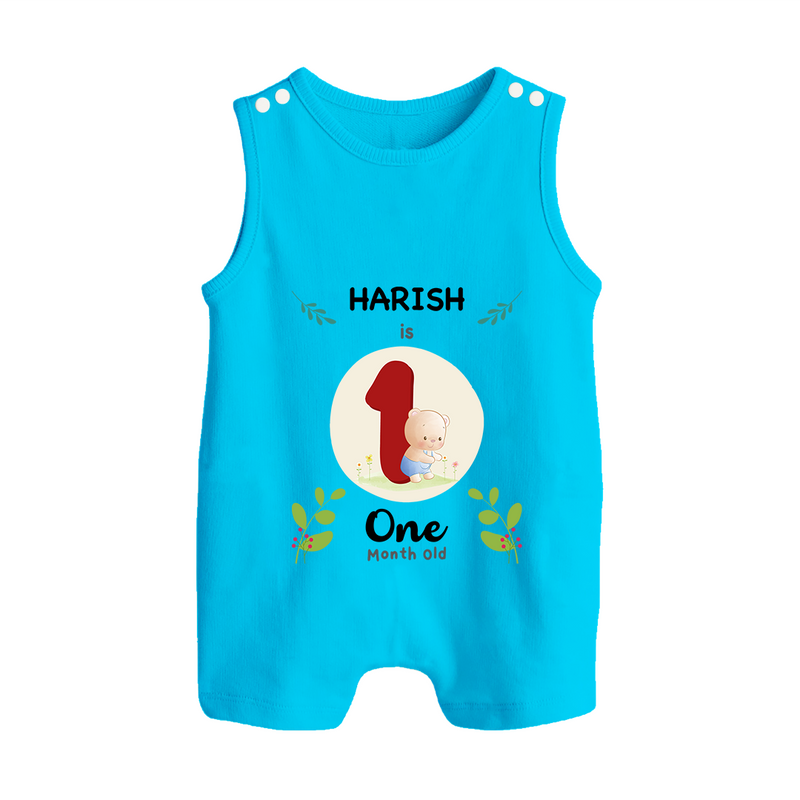 Customized Baby Romper Suit/ Sleeveless Romper | Celebrate 1st Month | Soft & Comfy Fit Romper Suit/ Sleeveless Romper - SKY BLUE - 0 - 5 Months Old (Chest 18")