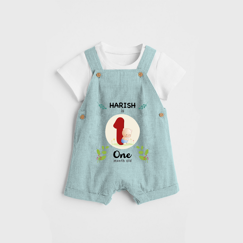 Celebrate The 1st Month Birthday with Customised Dungaree set for your Kids - ARCTIC BLUE - 0 - 5 Months Old (Chest 17")