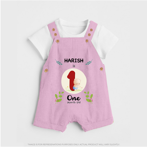 Customized Baby Dungaree Set | Celebrate 1st Month | Soft & Comfy Fit Dungaree Set - BABY PINK - 0 - 5 Months Old (Chest 18")