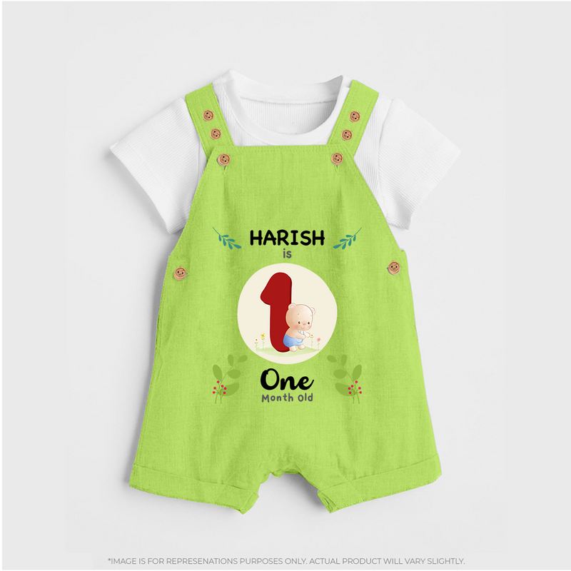 Celebrate one month of joy with our delightful customized Dungaree Set For Babies - GREEN - 0 - 5 Months Old (Chest 18")