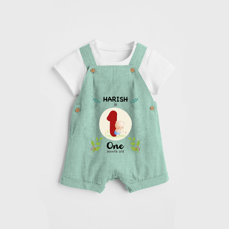 Celebrate The 1st Month Birthday with Customised Dungaree set for your Kids - LIGHT GREEN - 0 - 5 Months Old (Chest 17")
