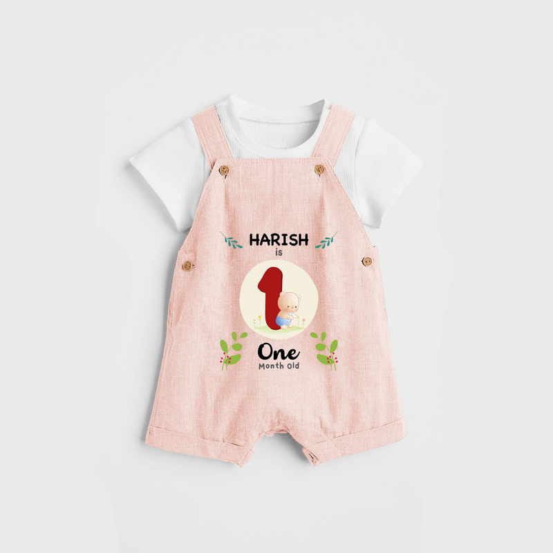Celebrate The 1st Month Birthday with Customised Dungaree set for your Kids - PEACH - 0 - 5 Months Old (Chest 17")