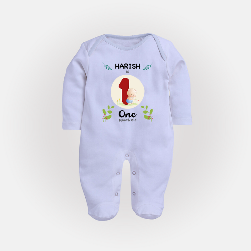 Celebrate one month of joy with our delightful customized Sleep Suit For Babies - BABY BLUE - New Born (Chest 7.5")