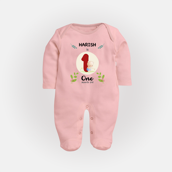Customized Baby Full Sleeve Bodysuit/ Sleep Suit/ Jumpsuit | Celebrate 1st Month | Soft & Comfy Fit Full Sleeve Bodysuit/ Sleep Suit/ Jumpsuit - BABY PINK - New Born (Chest 7.5")